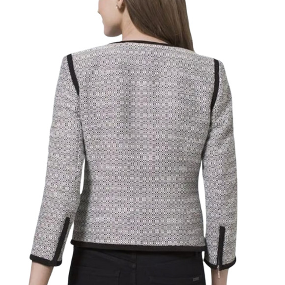 White House Black Market Contrast Tweed Zip Blazer Jacket Size 10 - Picture 3 of 7